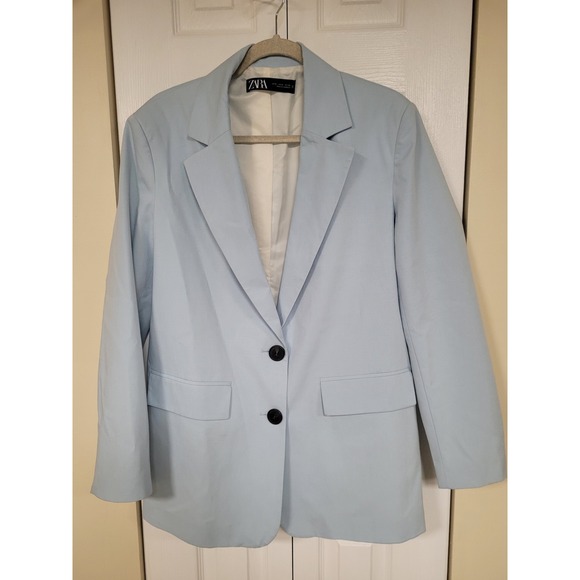 Zara Jackets & Blazers - Zara Womans Blazer Blue 2 Button Front Relaxed Fit‎ Modern Chic Jacket Size S